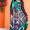 Vibrant Wild Leopard & Tropical Leaf Maxi Dress