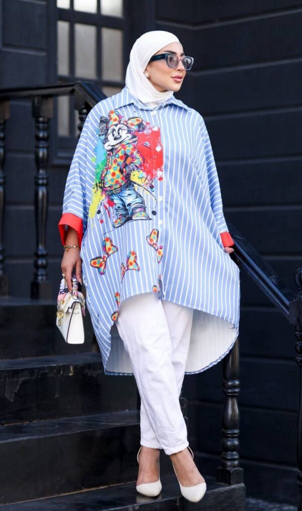 photo_38_2026-07-15_22-25-11 Minnie Print Blue Striped Oversized Shirt