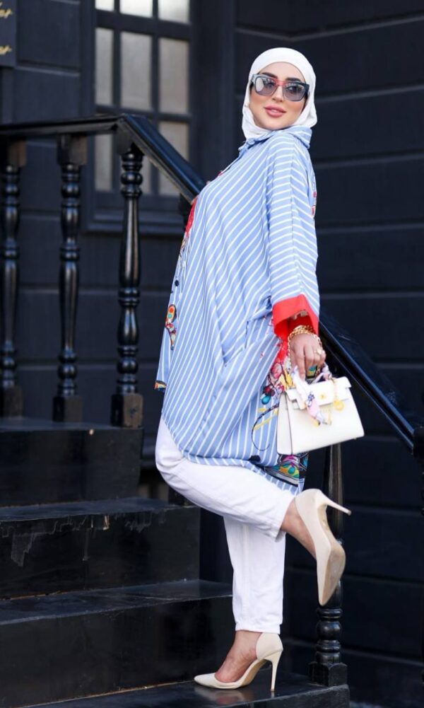 photo_39_2026-07-15_22-25-11 Minnie Print Blue Striped Oversized Shirt