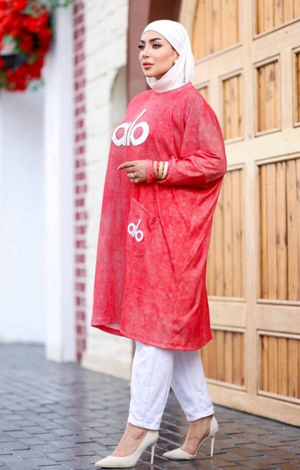 photo_40_2026-07-15_22-25-11 Oversized Coral Red Ribbed Tunic Sweatshirt