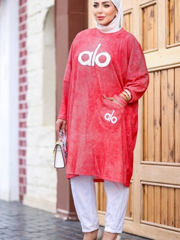 photo_42_2026-07-15_22-25-11 Oversized Coral Red Ribbed Tunic Sweatshirt