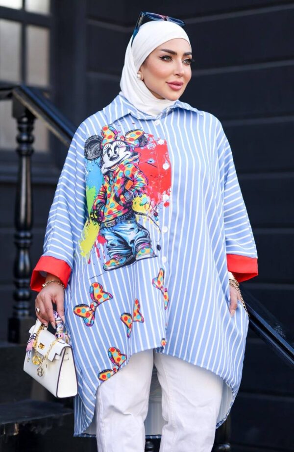 photo_63_2026-07-15_22-25-11 Minnie Print Blue Striped Oversized Shirt