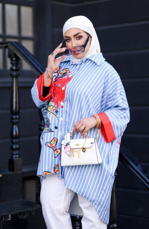 photo_64_2026-07-15_22-25-11 Minnie Print Blue Striped Oversized Shirt