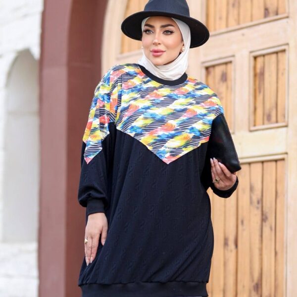 Street-Chic Color-Block V-Yoke Longline Sweatshirt