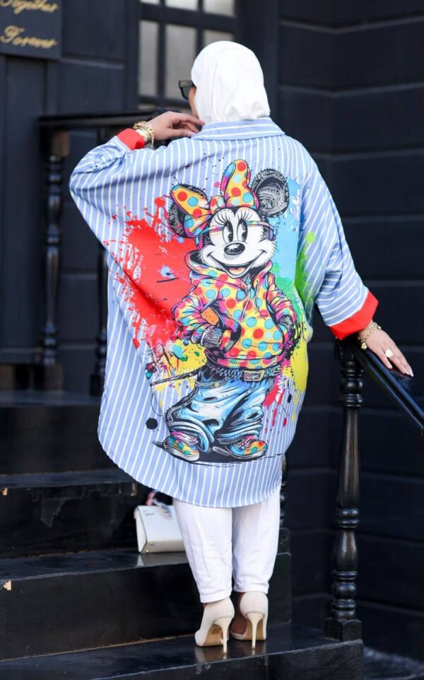 photo_75_2026-07-15_22-25-12 Minnie Print Blue Striped Oversized Shirt
