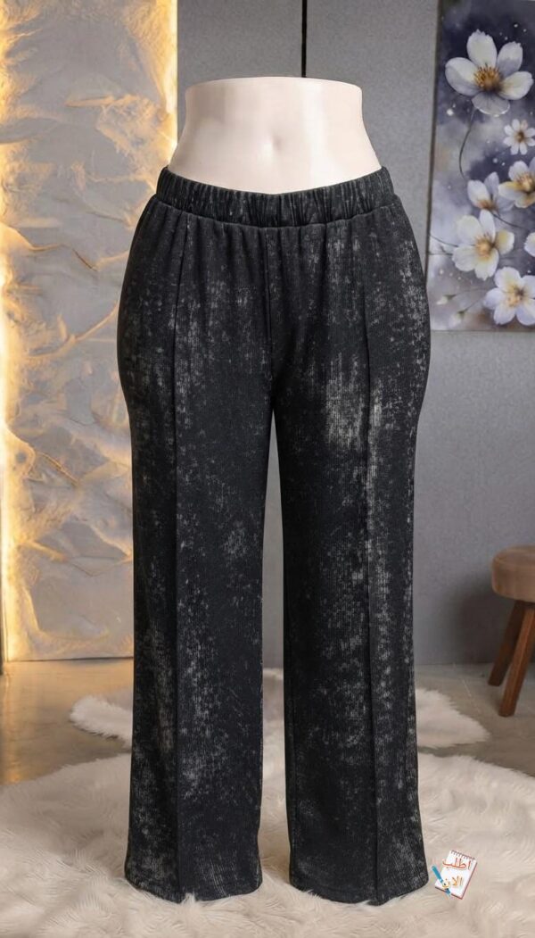 Acid-Wash Charcoal Grey Ribbed Wide-Leg Pants