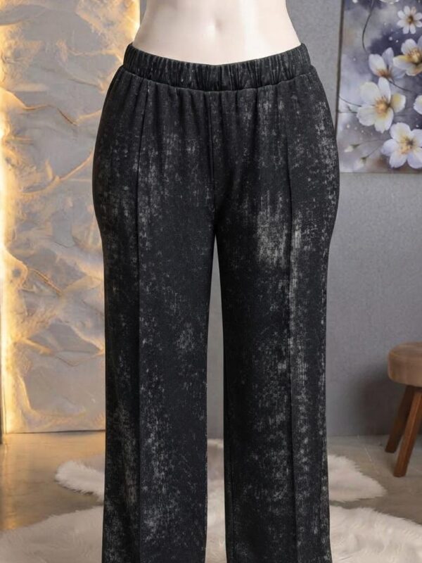 Acid-Wash Charcoal Grey Ribbed Wide-Leg Pants