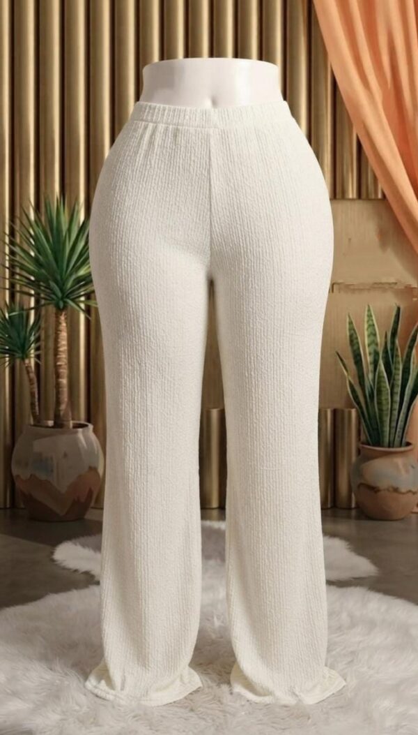 Off-White Textured Crinkle Wide-Leg Pants