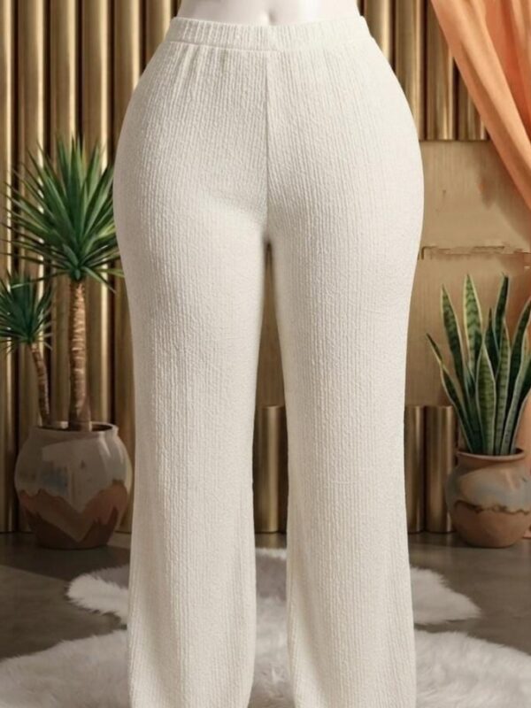 Off-White Textured Crinkle Wide-Leg Pants