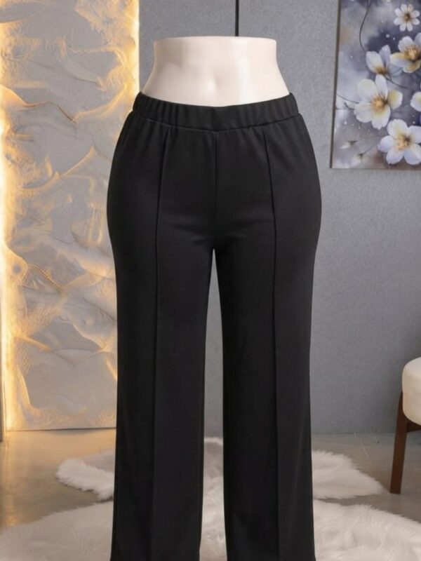 Classic Black Elastic Waist Wide-Leg Trousers
