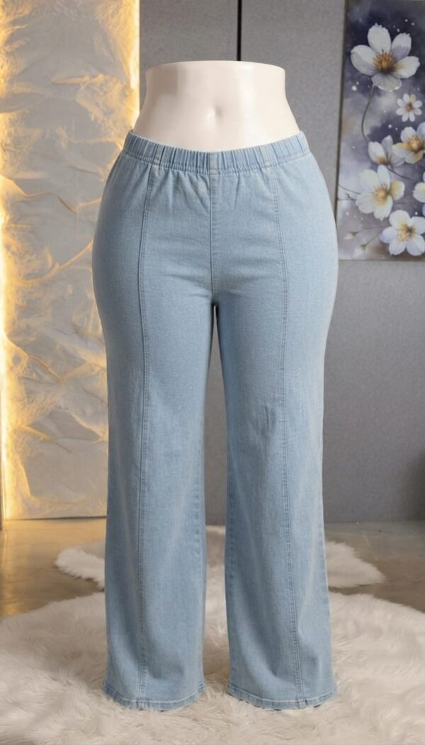 Light Blue Elastic Waist Wide-Leg Jeans