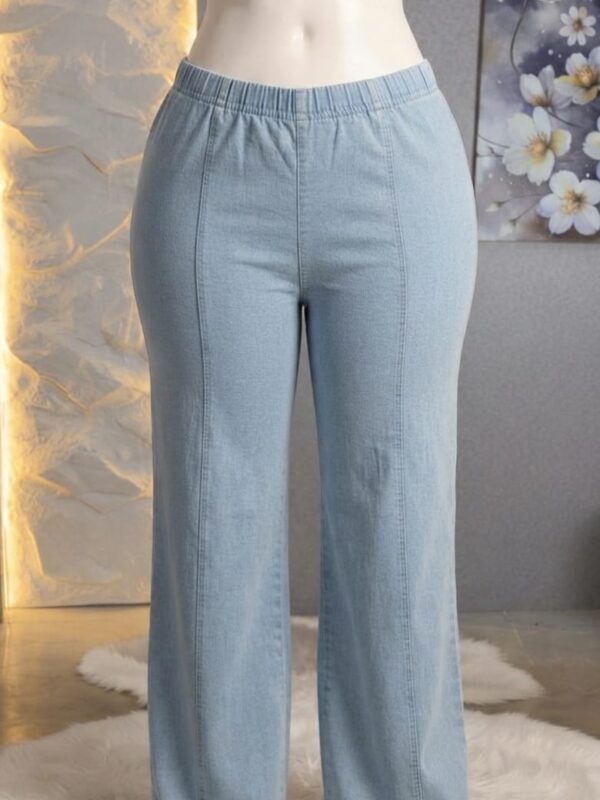 Light Blue Elastic Waist Wide-Leg Jeans