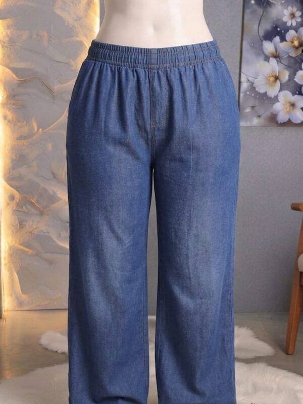 Medium Wash Blue Denim Wide-Leg Pants