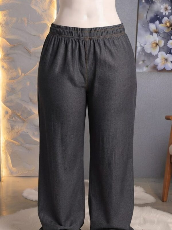 Dark Wash Charcoal Denim Wide-Leg Pants