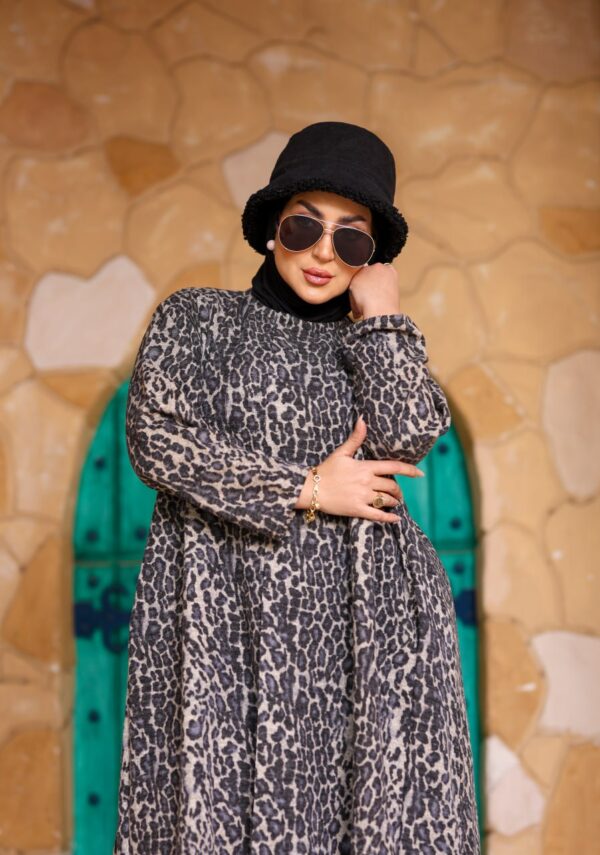 Muted Charcoal Leopard Print Winter Maxi Dress with Side Pockets
