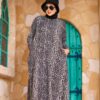 Muted Charcoal Leopard Print Winter Maxi Dress with Side Pockets