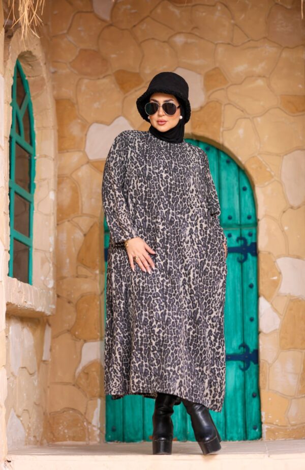 Muted Charcoal Leopard Print Winter Maxi Dress with Side Pockets