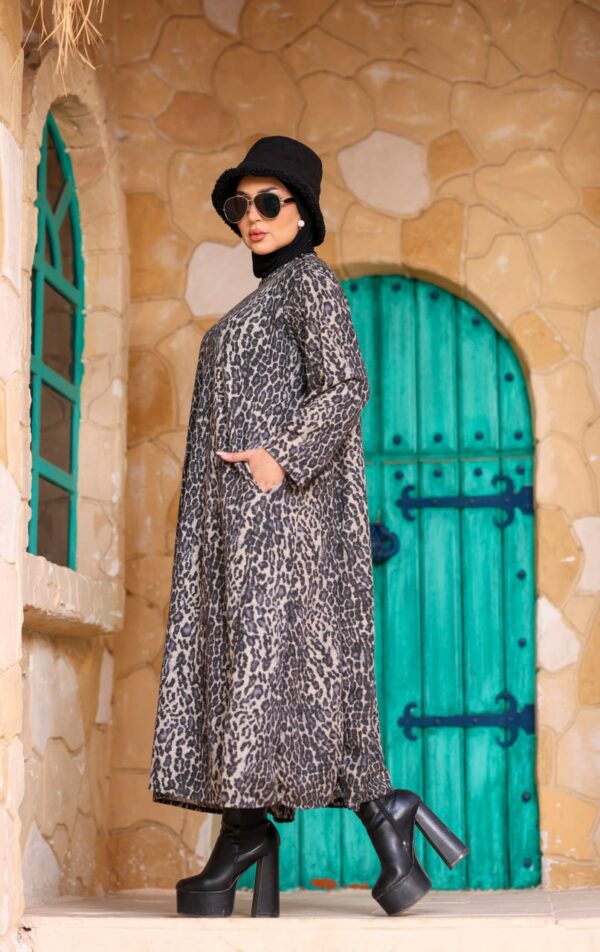 Muted Charcoal Leopard Print Winter Maxi Dress with Side Pockets