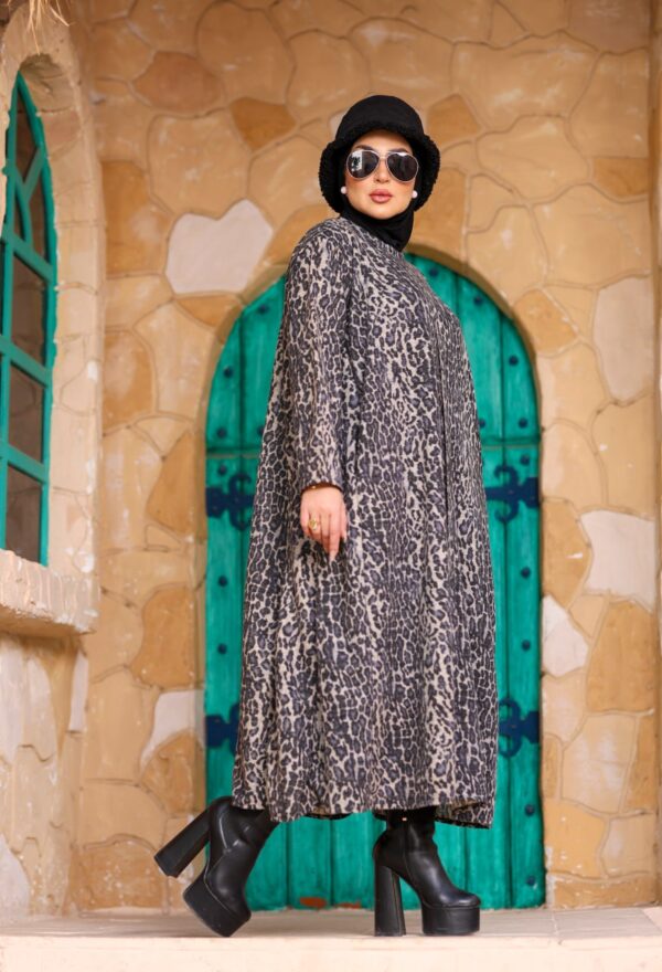 Muted Charcoal Leopard Print Winter Maxi Dress with Side Pockets