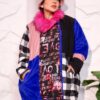 Bold Color-Blocked Mixed-Media Winter Coat with Fuchsia Faux Fur Collar and Plaid Accent
