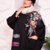Black Oversized Floral Art Print Winter Sweatshirt Tunic with Pocket and Fuchsia Accents