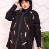 WhatsApp Image 2026-10-08 at 7.36.14 PM Black Longline Hooded Paint Splatter Jacket with Contrast Stitching
