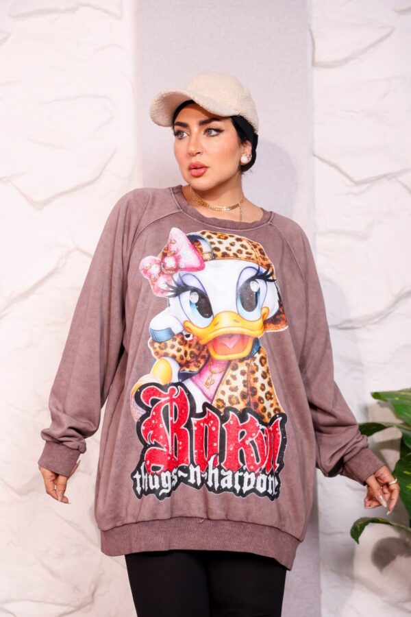 WhatsApp Image 2026-10-08 at 7.36.15 PM (2) Muted Mocha Oversized Graphic Print Winter Sweatshirt Tunic with Character Accent