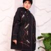 WhatsApp Image 2026-10-08 at 7.36.15 PM (3) Black Longline Hooded Paint Splatter Jacket with Contrast Stitching