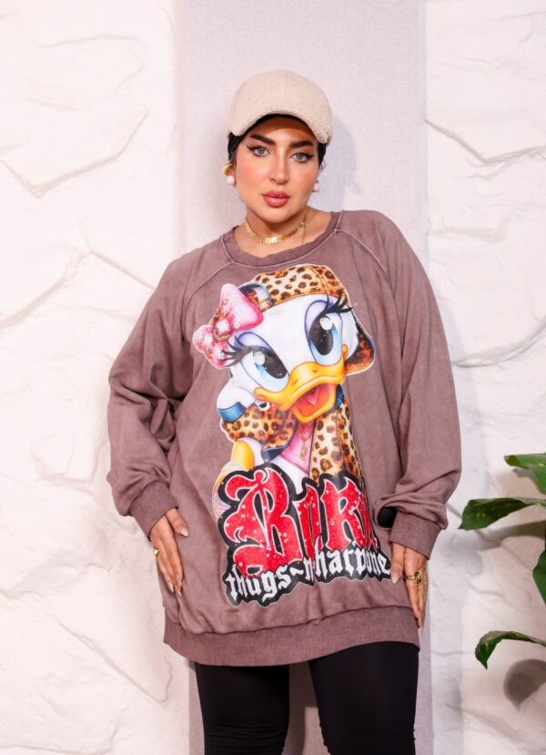 WhatsApp Image 2026-10-08 at 7.36.15 PM (5) Muted Mocha Oversized Graphic Print Winter Sweatshirt Tunic with Character Accent
