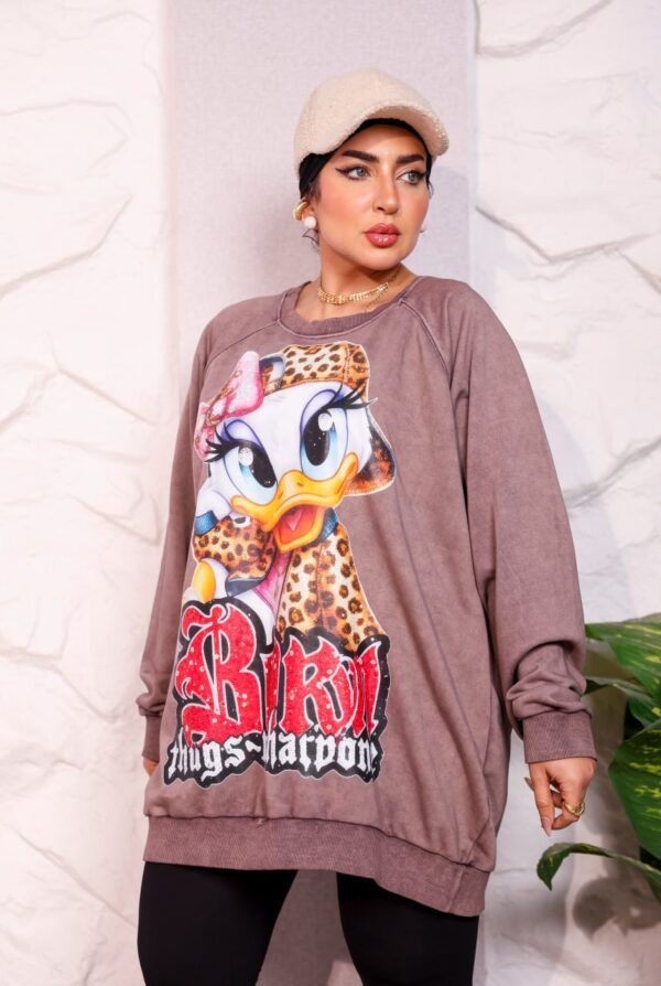 WhatsApp Image 2026-10-08 at 7.36.15 PM (6) Muted Mocha Oversized Graphic Print Winter Sweatshirt Tunic with Character Accent