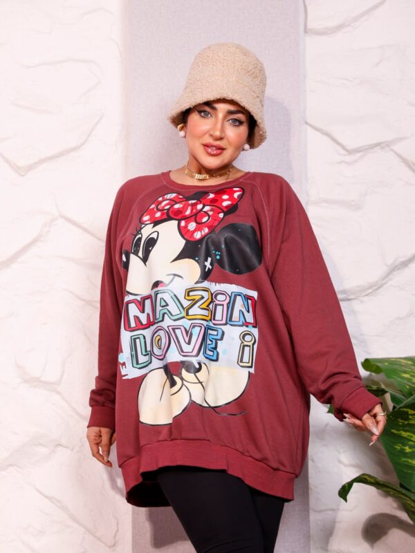 WhatsApp Image 2026-10-08 at 7.36.17 PM Burgundy Oversized Graphic Print Winter Sweatshirt Tunic with Cartoon Character Accent