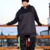 Black Longline Hooded Tracksuit Set with Neon Lime Green Side Stripes