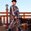 Chic Marble Pattern Charcoal Sweatshirt and Jogger Set