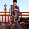 Chic Marble Pattern Charcoal Sweatshirt and Jogger Set