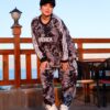 Chic Marble Pattern Charcoal Sweatshirt and Jogger Set