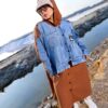 Camel Brown Quilted Long Winter Coat with Denim Overlay and Hood
