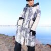 Modest Oversized Printed Winter Parka with Off-White Accent Pockets