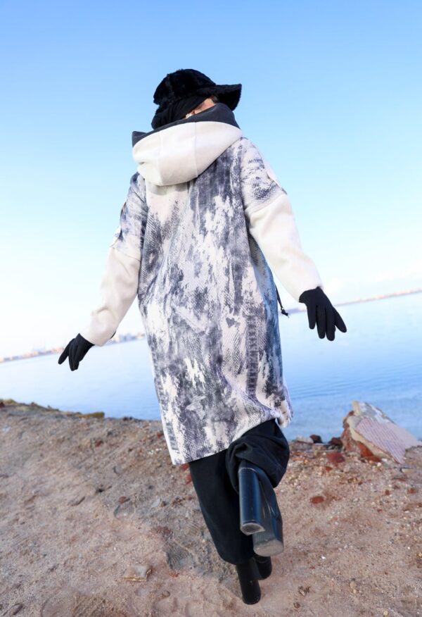 Modest Oversized Printed Winter Parka with Off-White Accent Pockets