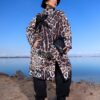 Modest Oversized Leopard Zip-Up Coat with Chest Bow Detail