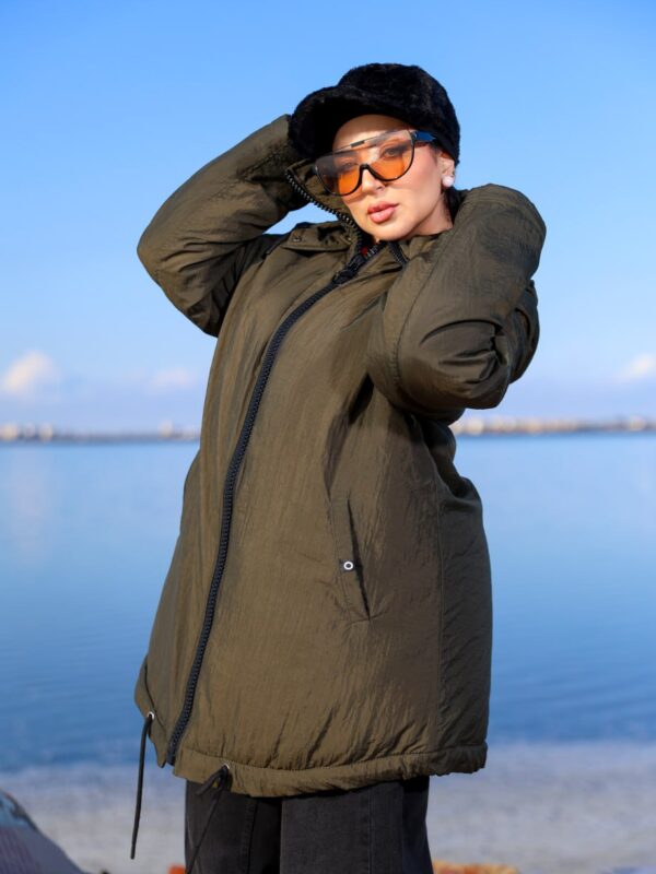 Modest Oversized Olive Utility Winter Jacket with High Collar