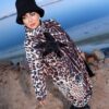 Modest Oversized Leopard Zip-Up Coat with Chest Bow Detail