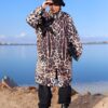 Modest Oversized Leopard Zip-Up Coat with Chest Bow Detail