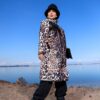 Modest Oversized Leopard Zip-Up Coat with Chest Bow Detail