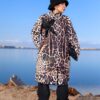Modest Oversized Leopard Zip-Up Coat with Chest Bow Detail